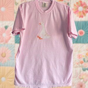 Sitting Duck Light Pink Embroidered Medium Comfort Colors Tee Shirt